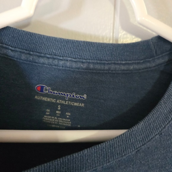 Champion Script Logo T-Shirt Mens Small Blue Good Short Sleeve Athletic Tee - Picture 2 of 6